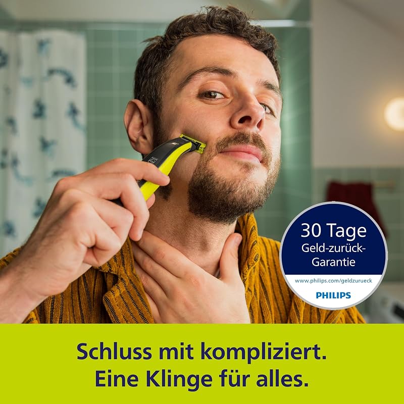 OneBlade 360 Face & Body - elektrischer Rasierer, Trimmer & Bodygroomer, 3x 360 Klingen, 4x Trimmaufsätze (1/2/3/5 mm), 2x Körperaufsätze, Nass- & Trockenrasur für Gesicht & Körper (QP2834/31)
