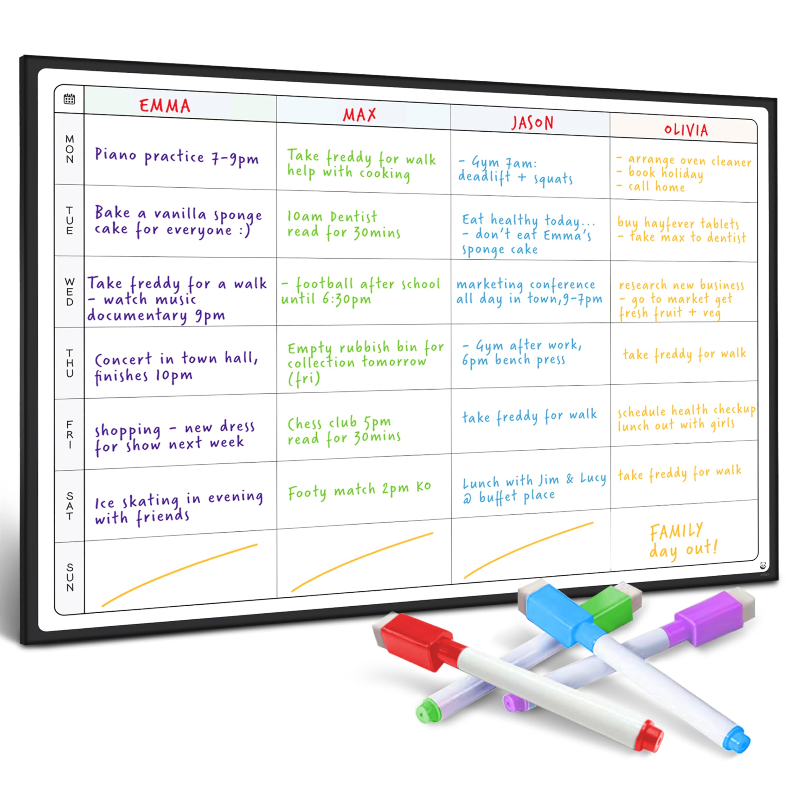 Smart Panda Weekly Planner Whiteboard - Magnetic Meal and Family Planner for Fridge - Chore Chart and Calendar - A3 Size