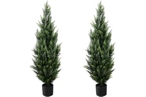 Melli Welli 4FT Artificial Topiary Tree Beautiful Realistic Faux Cedar Pines Christmas Trees UV Rated Fake Shrubs for Front Porch Faux Plants Indoor and Outdoor Decor (2 Pack)