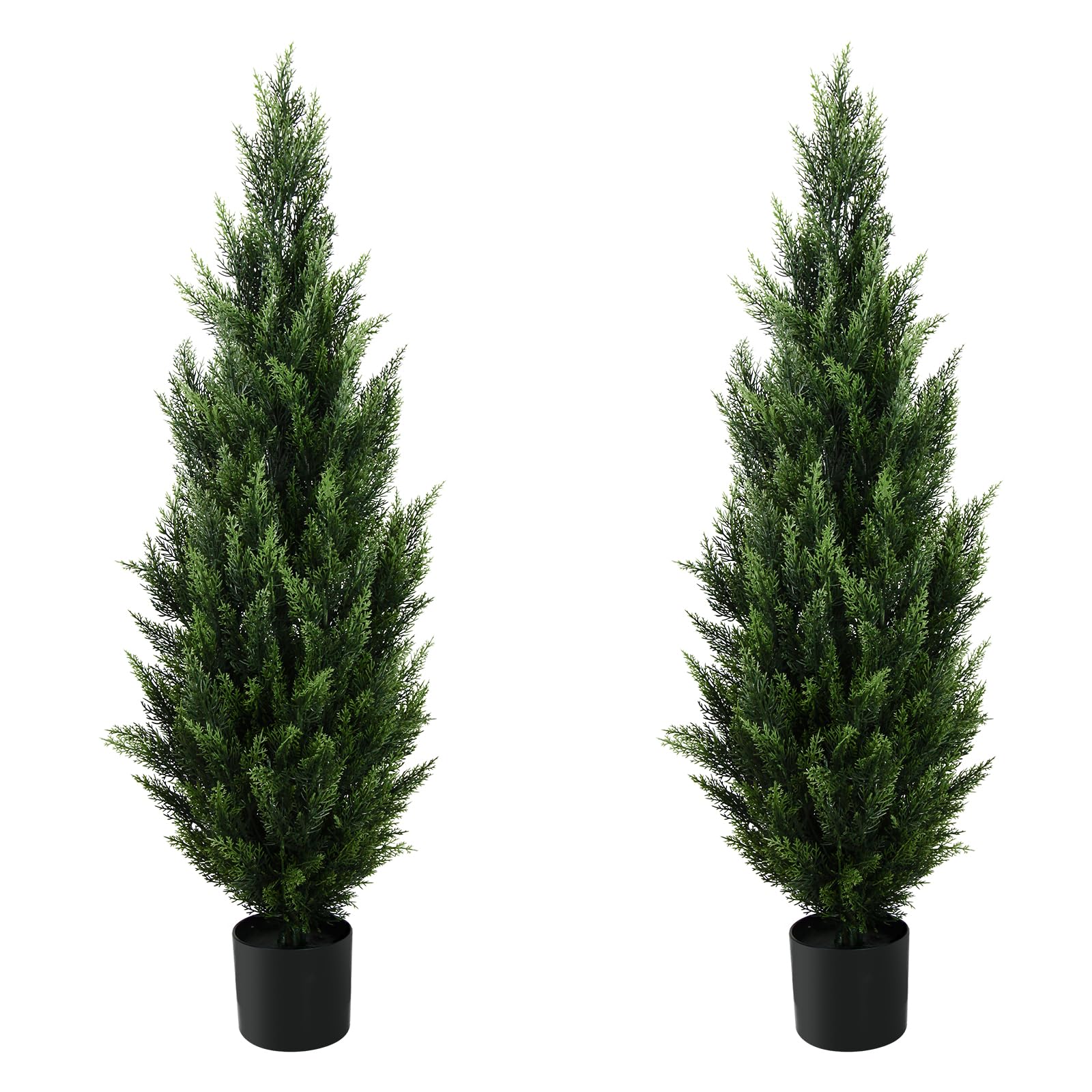 Photo 1 of Melli Welli 4FT Artificial Topiary Tree Beautiful Realistic Faux Cedar Pines Christmas Trees UV Rated Fake Shrubs for Front Porch Faux Plants Indoor and Outdoor Decor (2 Pack)