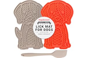 PupSensei Ultra Suction Multi-Surface Lick Mat for Dogs, Stress Relief, Slow Feeding, Desensitization Training, Salmon & Taupe
