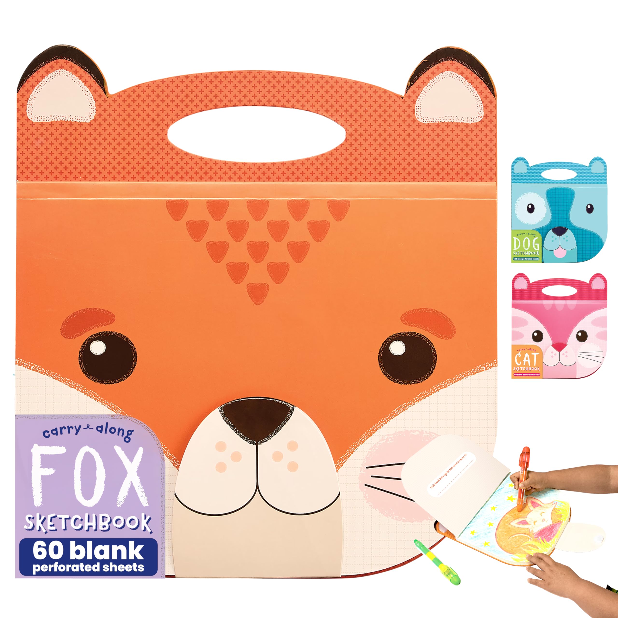 Photo 1 of OOLY Carry Along Sketchbook for Kids, 60 Pages, 9 x 7 inches, Portable Sketch Book, Drawing Pad for Travel - Fox