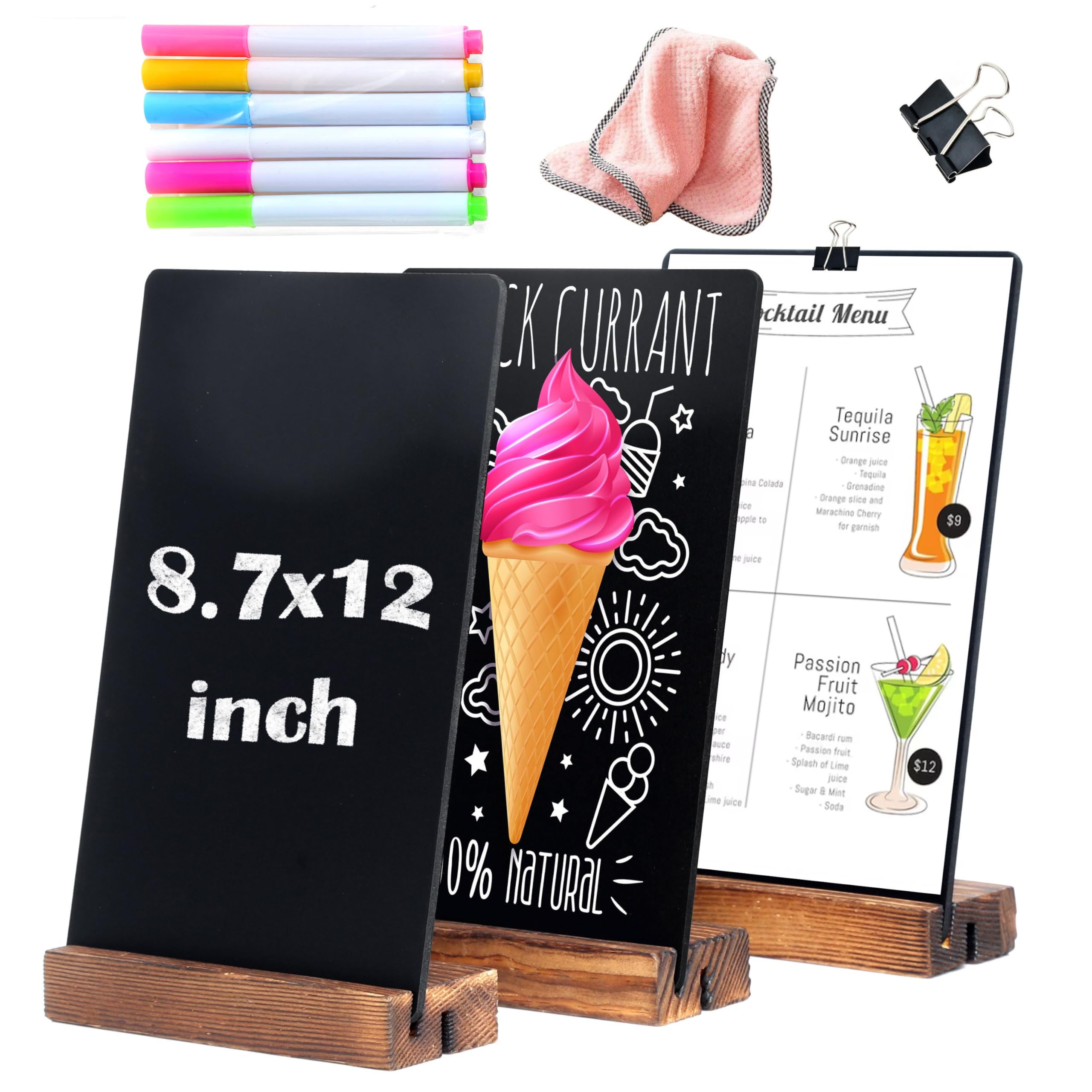 Photo 1 of YEEON 3 Pack 8.7x12 in Desktop Small Chalkboard Sign with Wood Base