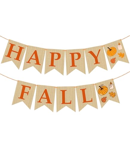 Gintison Happy Fall Burlap Banner – Maple Leaf Autumn Harvest Decoration - View #2