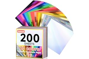 200 Sheets Metallic Mixed Cardstock Paper Bulk 20 Colors,Foil Board Paper 12" x 12", Mirror Finish Surface, Assorted Mixed Gl