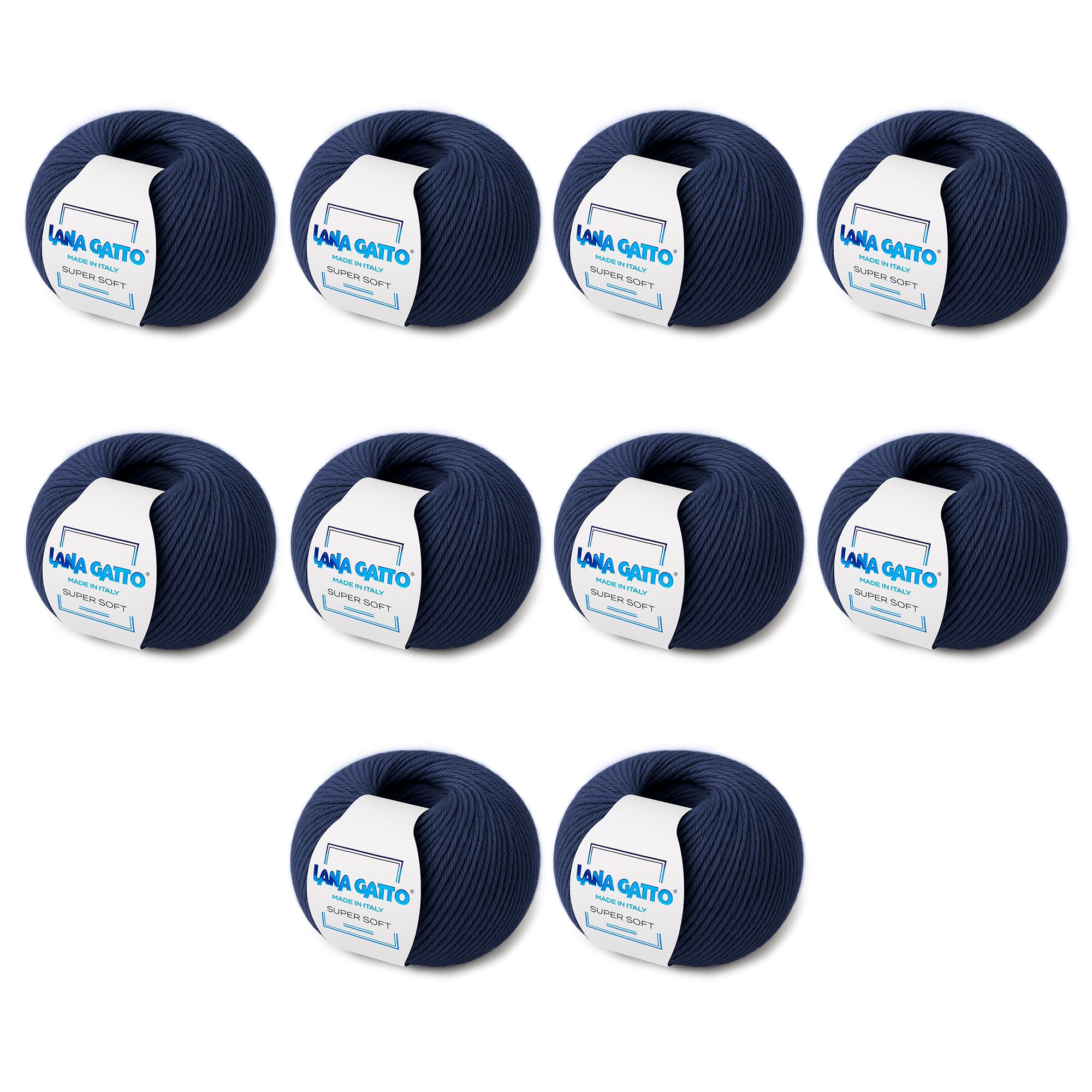 Super Soft Yarns for Crocheting and Knitting 100% Merino Wool Soft Yarn, Extrafine Wool Made in Italy by Lana Gatto Super Soft Line, 18 oz 1370 yd (10, Blue - 13856)