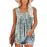 MODARANI Casual Summer Shirts for Women Flowy Tunic Tops Fit and Flare Floral Blouses