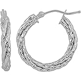 Kooljewelry 14k White Gold 3x15 mm Braided Round Hoop Earrings
