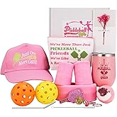 Pickleball Gifts Box for Women, Pink Pickleball Gift Accessories Set for Wife Mom Sister Friends, Cute and Funny PB Gift Basket with Tumbler Cap Keychain & More, Pickle Ball Match Gifts - 14Pcs