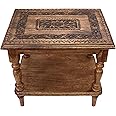 COTTON CRAFT Solid Wood End Table - Hand Carved Accent Table with Bottom Shelf - Vintage Farmhouse Boho Side Table - Small Spaces Entryway Living Room Bedside Table - No Tools Assembly - 21 x 16 x 18