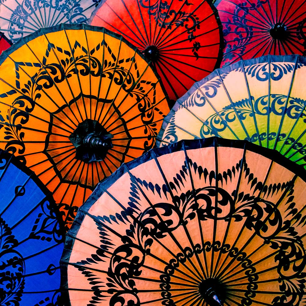 International Graphics - Finished Picture - Nicolas, Bialylew - ''Ombrelles Birmanie II''- 30 x 30 cm - Direct printing on acrylic glass