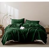 Talasily 100% French Pure Linen Sheets Set Twin Size,Oeko-TEX Certified Bedding, All-Season Breathable for Hot Sleepers,16 Inch Deep Pocket Machine Washable 3-Piece (Forest Green)