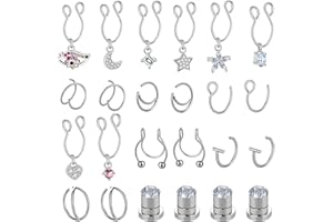 SENNI 24PCS Fake Nose Rings Hoops Ring Stainless Steel CZ Stainless Steel Fake Septum Fake Lip Rings Fake Nose Hoop Double Hoop Nose Ring Nose Ring Nose Cuffs Body Piercing Jewelry