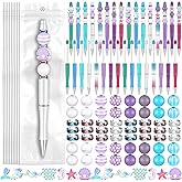 Colarr 24 Sets Plastic Beadable Pens DIY Pens Making Kit Assorted Wood Beads Crystal Spacer Black Ink Ballpoint for Women Crafts Office Family Gifts(Mermaid)