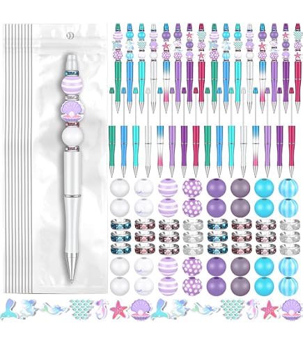 12 Stylos à Billes Avec Perles - Kit DIY Décoratif | Pour Bureau, École, Cadeaux Créatifs - 3