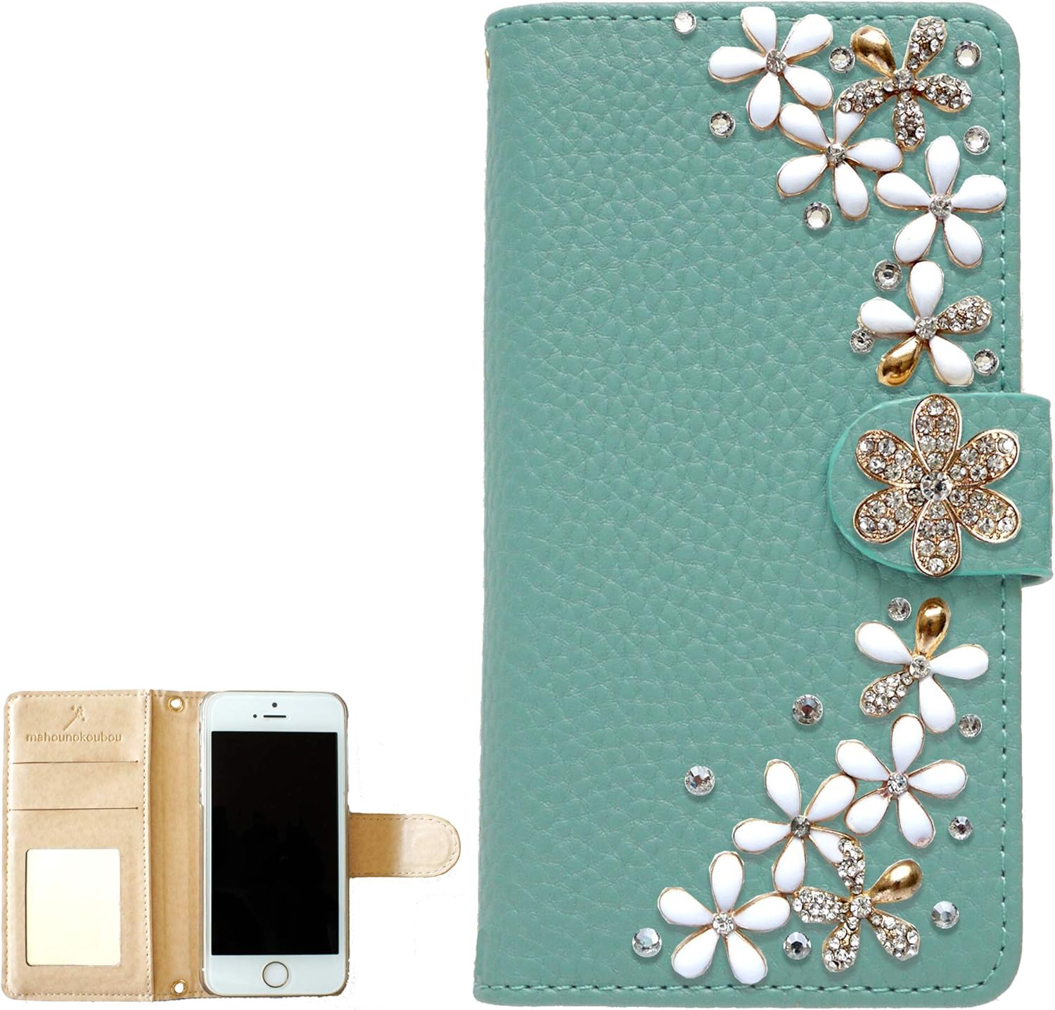 Amazon Co Jp Magic Workshop Case Folio Cover Folio Strap Hole With Mirror Bijou Flower Pink White Black Red Purple Gold Gold Silver Gray Green Yellow Blue Pale Turquoise Electronics Cameras