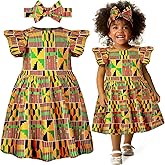 2 Pcs African Toddler Girl Dress Dashiki Dresses Headband Set African Print Clothing Casual Skirt Party Ankara
