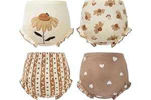 Durio 4Pcs Diaper Covers for Girls Baby Bloomers for Toddler Girls Ruffle Cute Cotton Baby Girl Shorts Toddler Girl Bloomers