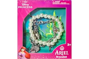 LUV HER Disney The Little Mermaid Bracelet Set for Girls Age 3+ - Pearl & Chain Bracelets with Seashell, Mermaid Tail, Heart Charms - Ideal for Dress-Up & Themed Parties - Adjustable & Layered Style