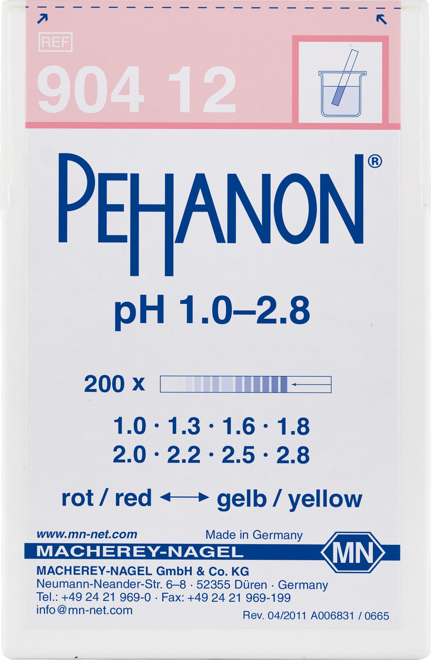 Camlab 1138836 PEHANON pH 1.0-2.8 Strip, 11 mm Length x 100 mm Width (Pack of 200)