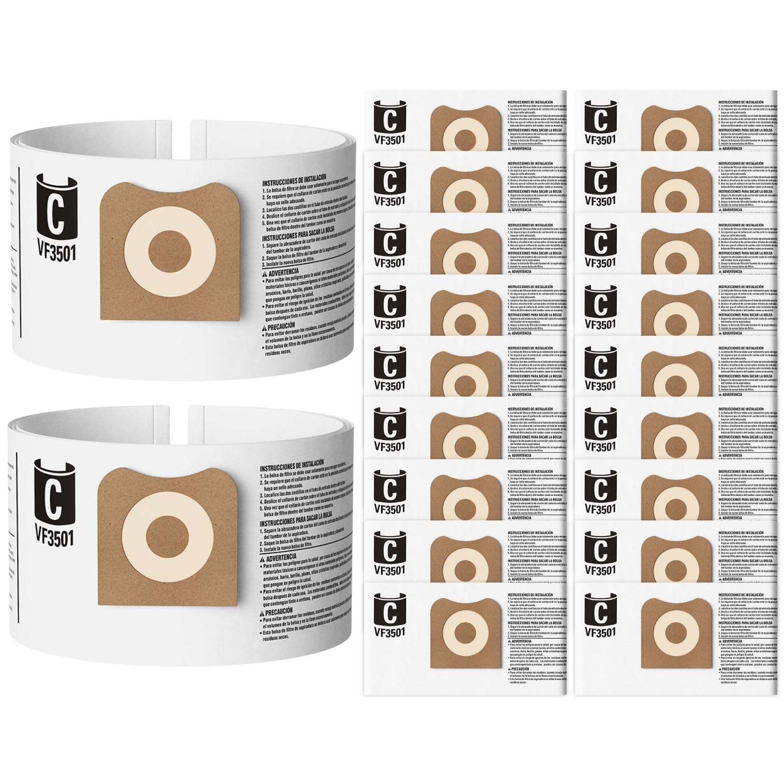 Photo 1 of 20 Pack VF3501 Vacuum Bags Compatible with Ridgid Shop Vac 3, 4, 4.5 Gallon Wet/Dry Vacuum, Rigid 23738 Size C Vac Replacement Bags, Part# 23738, WS32045F