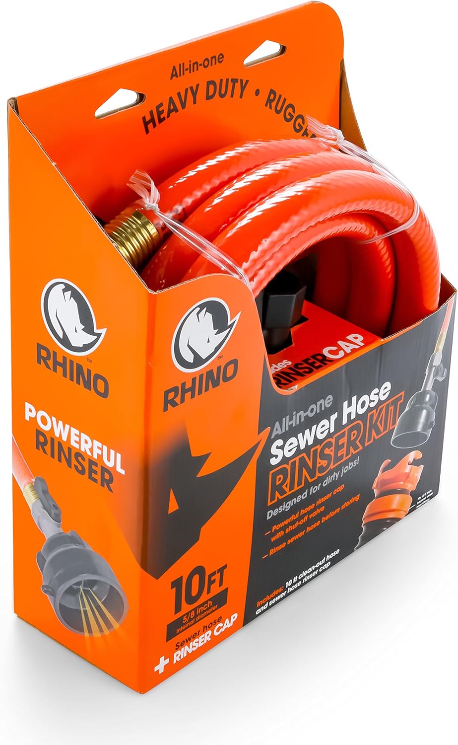 Camco 22999 Orange RhinoFLEX Gray Clean System with Hose and Jet Rinser Cap-Ideal for Flushing Black, Grey Water or Tote Tanks 5/8" Inside Diameter: Automotive