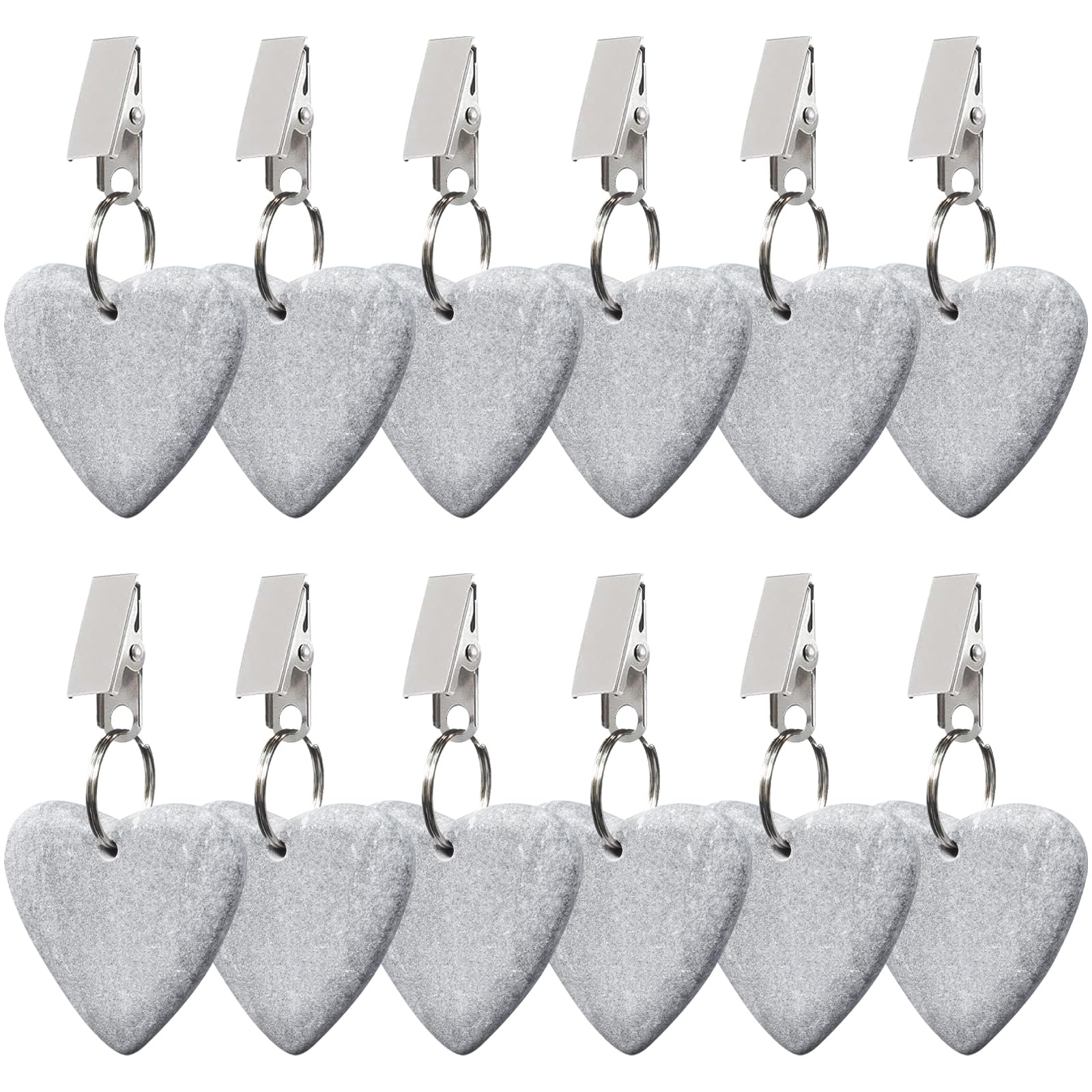 Naapesi 12PCS Tablecloth Weights Hangers Set, Table Cover Weight Table Weights Heart Shape Tablecloth Pendant with Metal Clip Table Cloth Weights for Picnic Family Party Outdoor Garden (Grey)