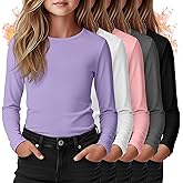 LessonZoo 5 Pack Girls' Long Sleeve Thermal Shirts Round Neck Fleece Lined Underwear Casual Basic Tops Winter Base Layer
