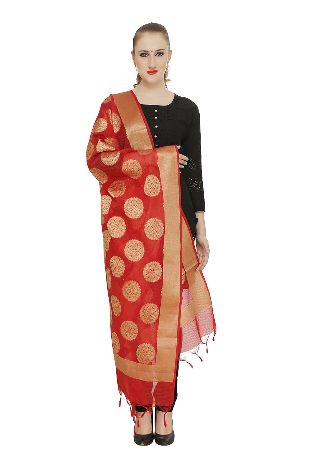 devam women's jacquard/silk dupatta(lh-5063_red_free size)