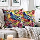 JukaZine Pop Art Bird Throw Pillow Covers 18x18 Set of 2 | Decorative Cushion Cases for Couch Sofa Bed | Bird Pillowcases Decor for Living Room | Hidden Zipper | Vibrant Boho Accent
