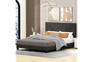 Wakefit Queen Bed Frame with Adjustable Headboard, Linen Upholstered Platform Bed Frame with Wood Slats Support, Mattress Foundation, No Box Spring Needed (Grey Sutra)