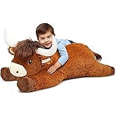 Ksidzas 39 Inch Giant Highland Cow Stuffed Animal, Big Cattle Plushie Toy for Kids & Adults, Fluffy Large Size Stuffed Cow Hugging Pillow Gifts for Birthday Christmas
