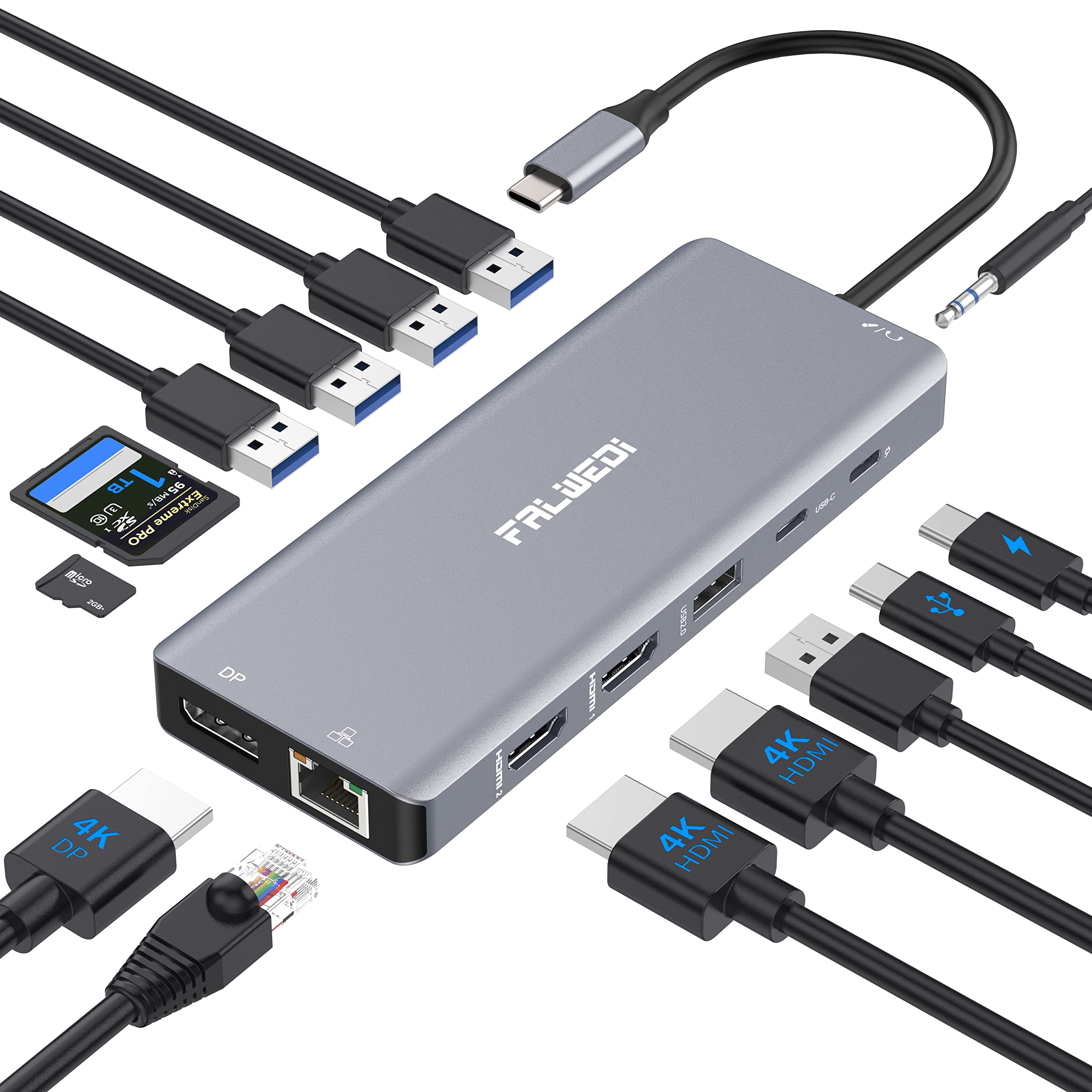 Photo 1 of Laptop Docking Station Dual Monitor, 14 in 1 USB C Hub Multiport Adapter Dongle with 2 HDMI, DisplayPort, Ethernet, SD/TF, USB C/A Ports, PD, Mic/Audio, Compatible for MacBook Dell HP Lenovo