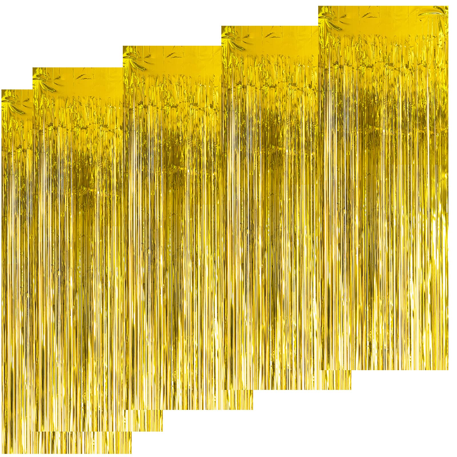 Kioneer Metallic Tinsel Curtains Gold 5 Packs 3 ft x 10 ft, Foil Fringe Curtains for Photo Backdrop Door Wall Hanging Window Curtain Party Office Decoration christmas Decoration