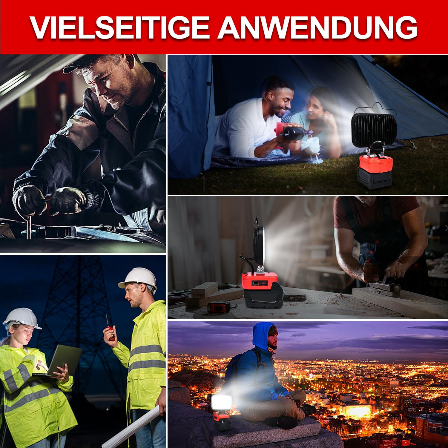 Lampe für Milwaukee M18 18V/Dewalt 20V(Kein Akku),Taschenlampe Light Baustrahler Tragbares LED-Licht für Milwaukee/Dewalt, Arbeitsleuchte Flutlichter Zubehör für Baustellen,Autoreparaturen,Camping 7