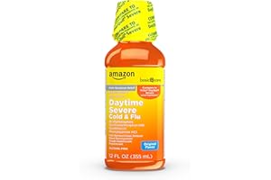 Amazon Basic Care Severe Daytime Cold and Flu, Maximum Strength Liquid Cold Medicine, Non-Drowsy, Multi-Symptom Relief, for Adults and Children Age 6 and Over, Original, 12 fl oz (Pack of 1)