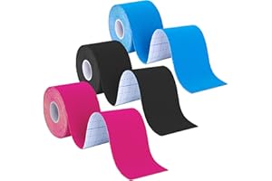 Kinesiology Tape, 3 Rolls Athletic Tape - Waterproof K Tape & Hypoallergenic Physio Tape Kinetic Tape, Sports Tape for Muscle