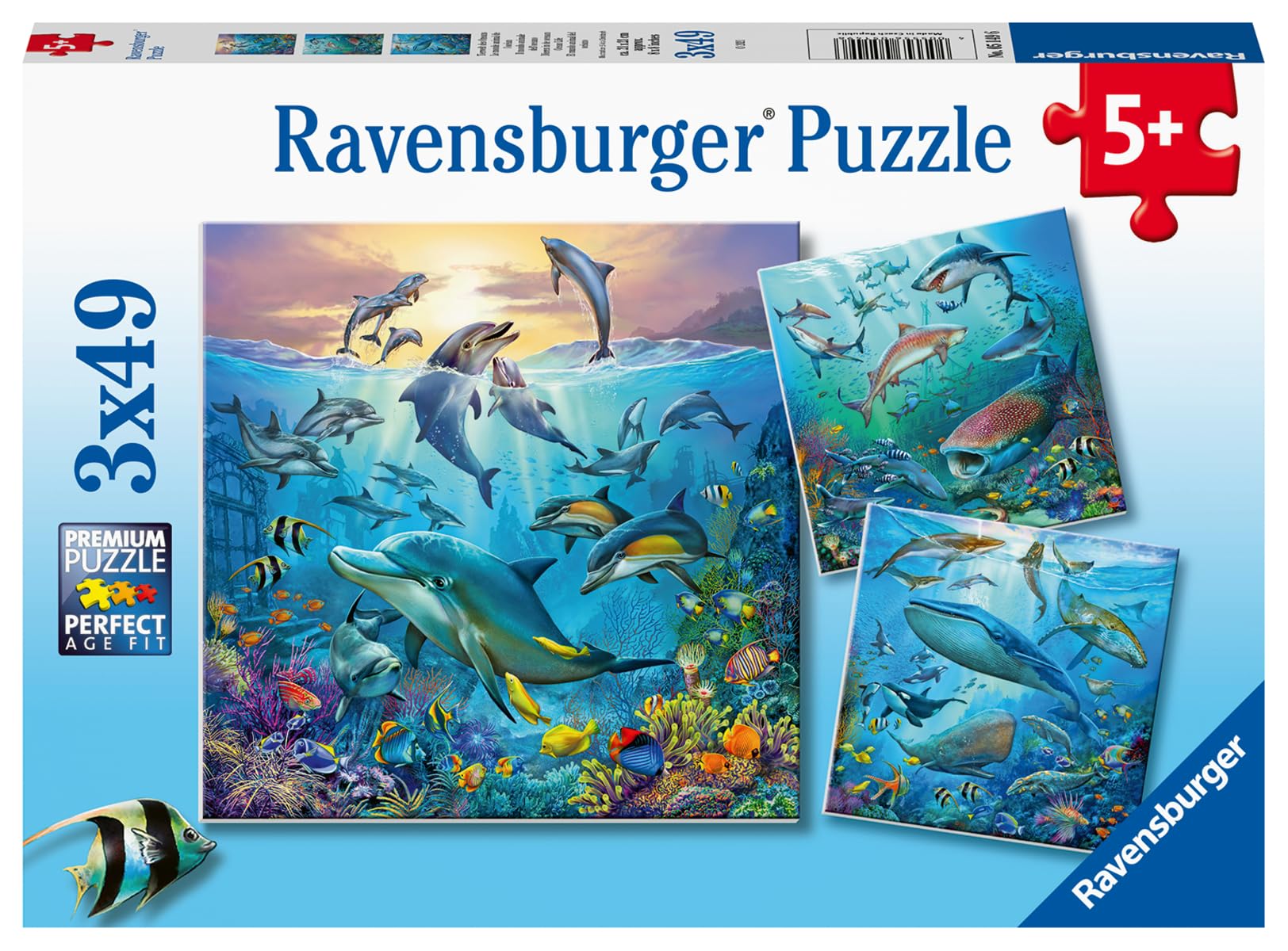 Ravensburger Children's Puzzle - 05149 Animal World of the Ocean - Puzzle for Children from 5 Years with 3 x 49 Pieces