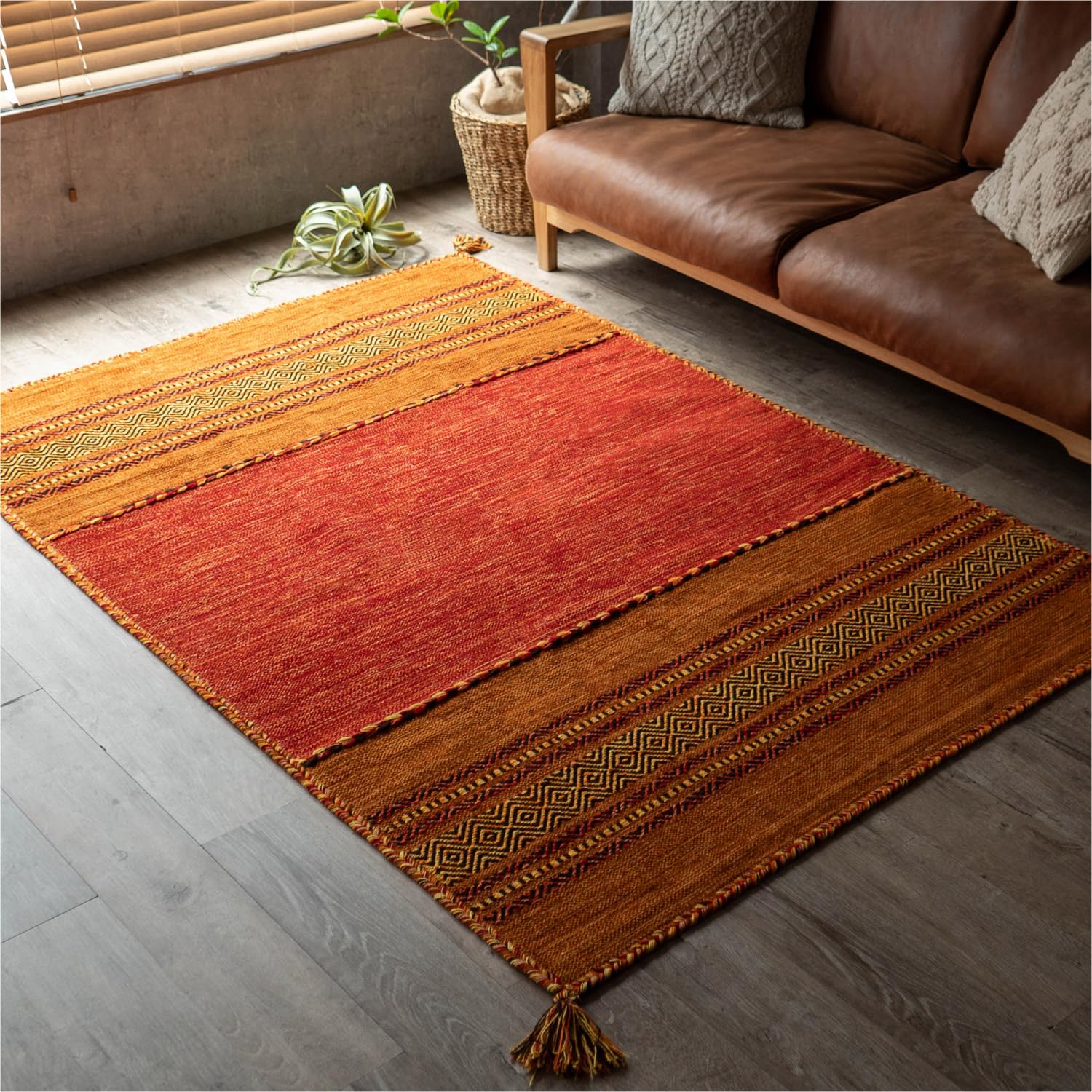 サヤンサヤン 幾何学 アジアン ラグマット インドキリム 90x130 1畳 ラストカラー インド綿商品画像