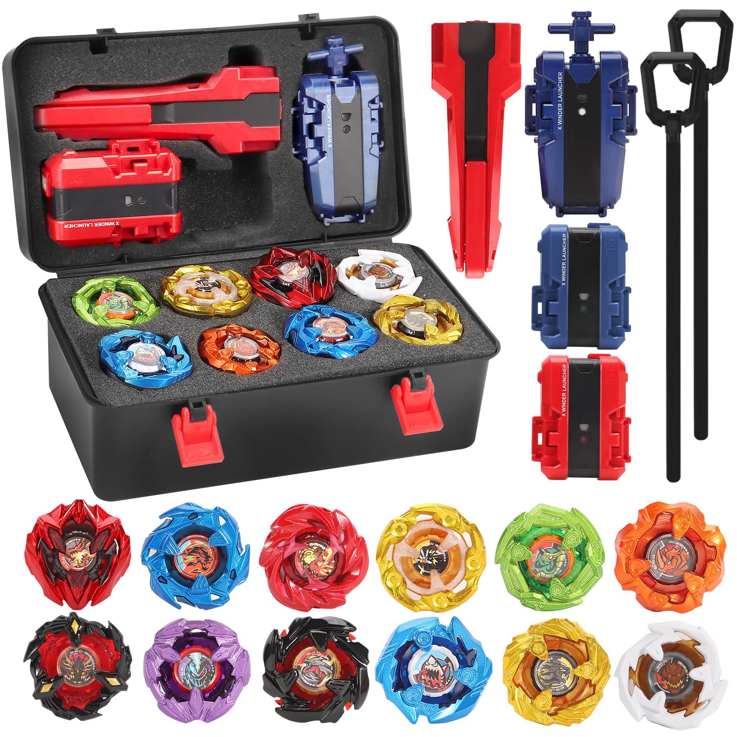 X Battling Top Toy Set,12 Spinning Tops,3 Launchers Metal Fusion Gyro Game with Portable Storage Box,Birthday Gift for Kids Children Boys Ages 6+