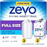 Zevo Flying Insect Trap for Fruit Flies &amp; Gnats, 2 Plug-in Bases, 2 Refills | Catches Fruit Flies &amp; Gnats Near Fruit Bowls &amp; Trash Bins, Spray-Free, Odor-Free, Blue &amp; UV Light Trap, Safe for Kids &amp; Pets*