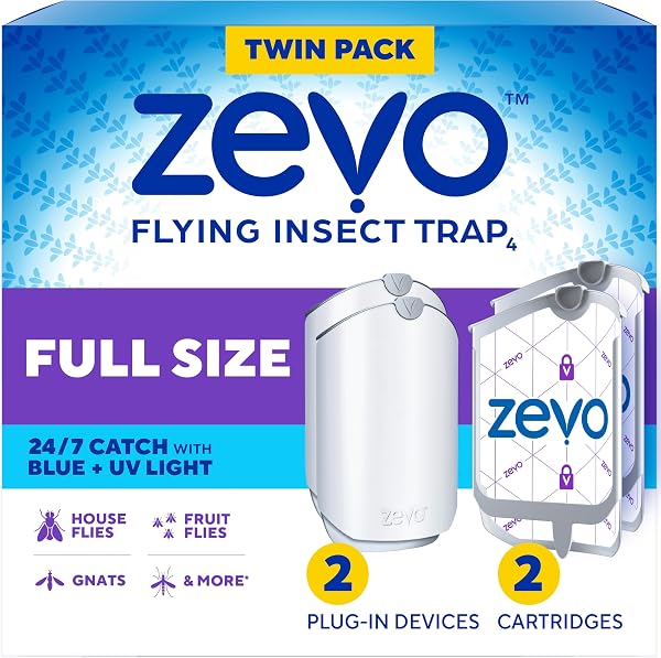 Zevo Flying Insect Trap for Fruit Flies & Gnats, 2 Bases & 2 Refills | Fly Trap Catches House Flies, Gnats & Fruit Flies 24/7