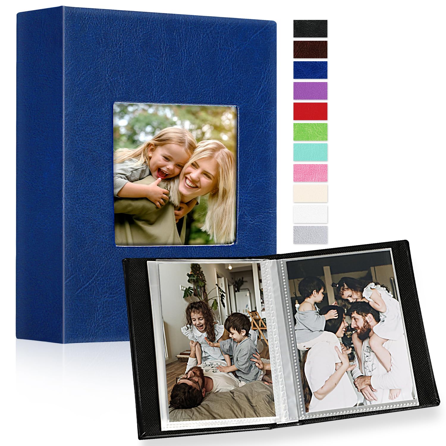 Ywlake Photo Album 10 x 15 Mini Small Format 100 Pockets 2 Packs Leather Fabric Album for Vertical Photos Blue — image 1