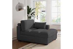 UIXE Oversized Chaise Lounge Chair Indoor with Left Armrest & Cushion, Comfy Upholstered Sleeper Sofa Corduroy Recliner Seat Solid Wood Couch w/Washable Cover for Living Room (Gray)