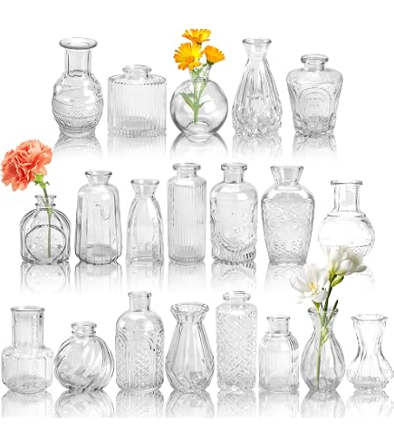Glasseam – Grand Vase En Verre Transparent 19 Cm – Vase Décoratif Moderne Pour Fleurs Fraîches Ou Séchées – Salon, Salle à Manger, Décoration De Table