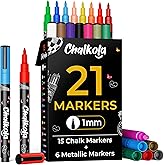 Chalkola Extra Fine Tip Chalk Markers for Blackboard & Glass (Pack of 21, 1mm Tip) | Washable Liquid Chalk Pens for Dry Erase Board, Car Windows, Acrylic Calendar | Thin Chalkboard Markers Erasable