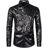ZEROYAA Men's Luxury Gold Prom Design Slim Fit Long Sleeve Button up Party Dress Shirts