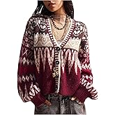 BEAUDRM Women's Graphic Christmas Cardigan Sweater Vintage Fair Isle Button Down Dressy Casual Knit Outerwear