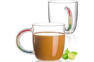 Aquach Large Glass Mugs Set of 2, Each 20oz Capacity with Handle Clear Glass Coffee, Tea, Beverage Cups
