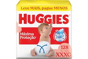 Fralda Descartável Huggies Máxima Proteção Tamanho XXXL 128 unidades – Fralda aberta com tecnologia Xtra-Flex, canais em X qu